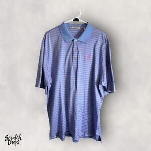 Peter Milan Vintage Polo Shirt XL Men's Blue Striped Casual Short Sleeve V08